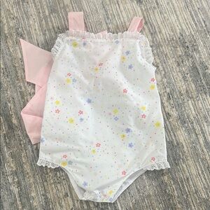 White and Pink Floral Bodysuit with Ruffles